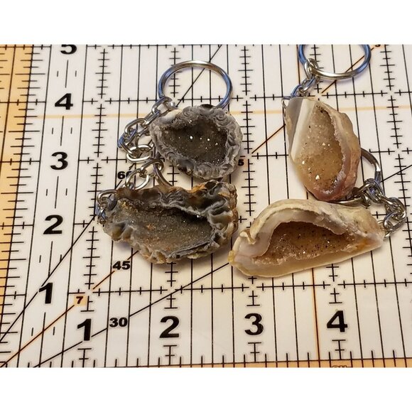 Agate Oco Geode Keychain Natural Rough Druzy Crystal Specimen Healing Rock - Picture 9 of 9